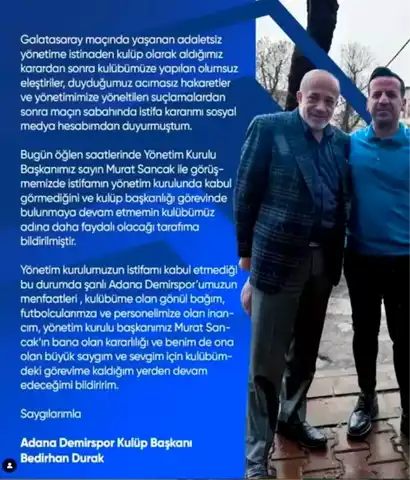 Durak'ın İstifa Talebi Reddedildi